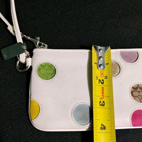 Coach Multicolor Polka Dot White Leather Zipper Closure Wristlet - Picture 12 of 12